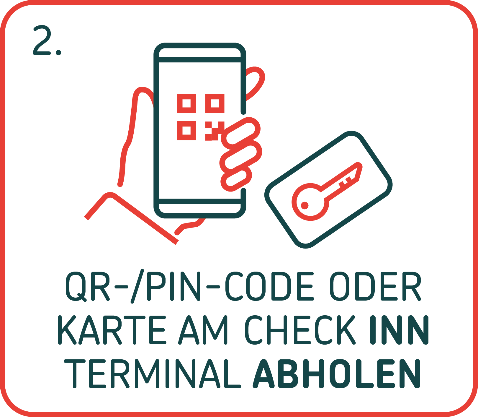 QR-/Pin-Code oder Karte am Check INN Terminal abholen